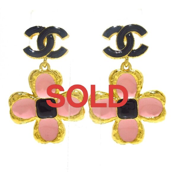 CHANEL - Gold Pink Black Hardware Earrings 766-060225 - Picture 1 of 7